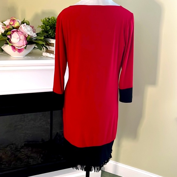 SIGNATURE CAMRYN Fringed Hem Red & Black ColorBlock Dress L NWOT - Picture 6 of 11